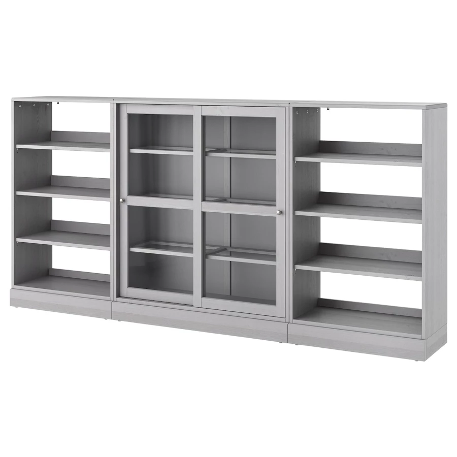 Комбинация раздвижных стеклянных дверей - IKEA HAVSTA/ХАВСТА ИКЕА, 134х37х283 см, серый (изображение №1)