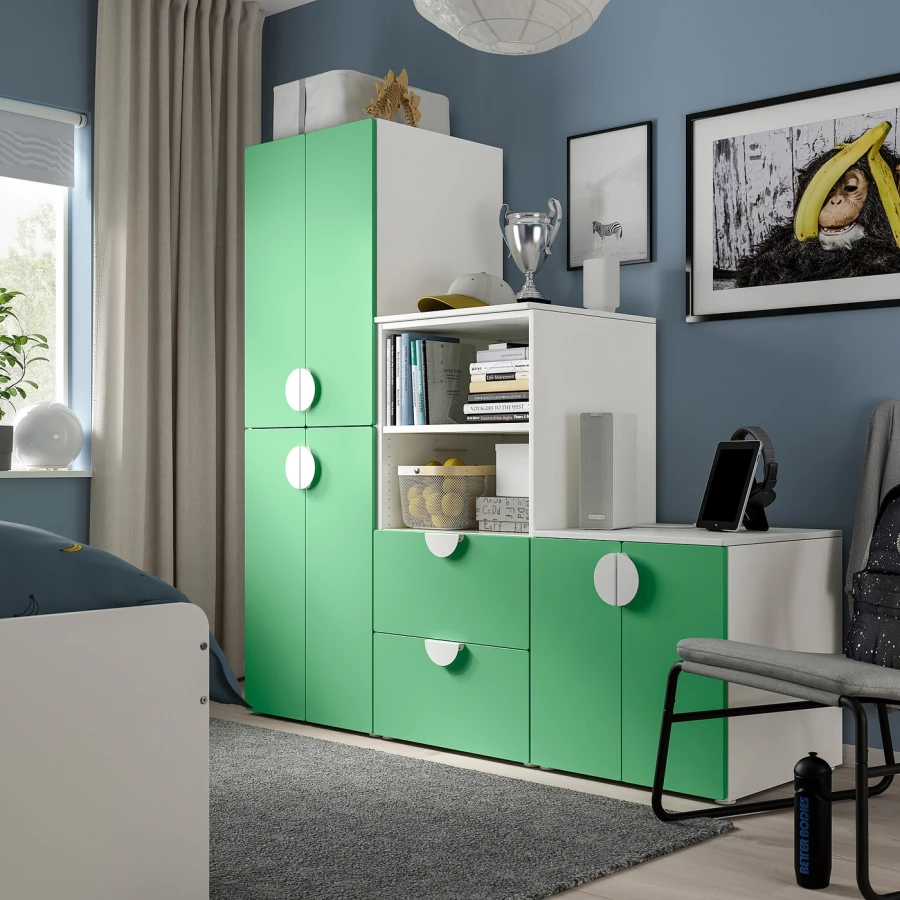 Шкаф - PLATSA/ SMÅSTAD / SMАSTAD  IKEA/ ПЛАТСА/СМОСТАД  ИКЕА, 180x57x181 см, белый/зеленый (изображение №2)