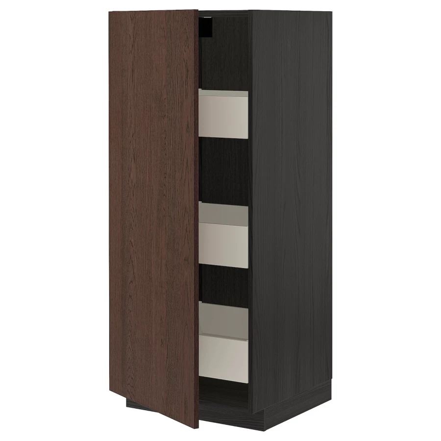Шкаф с ящиками - IKEA METOD/MAXIMERA/МЕТОД/МАКСИМЕРА ИКЕА, 140х60х60 см, черный/коричневый (изображение №1)