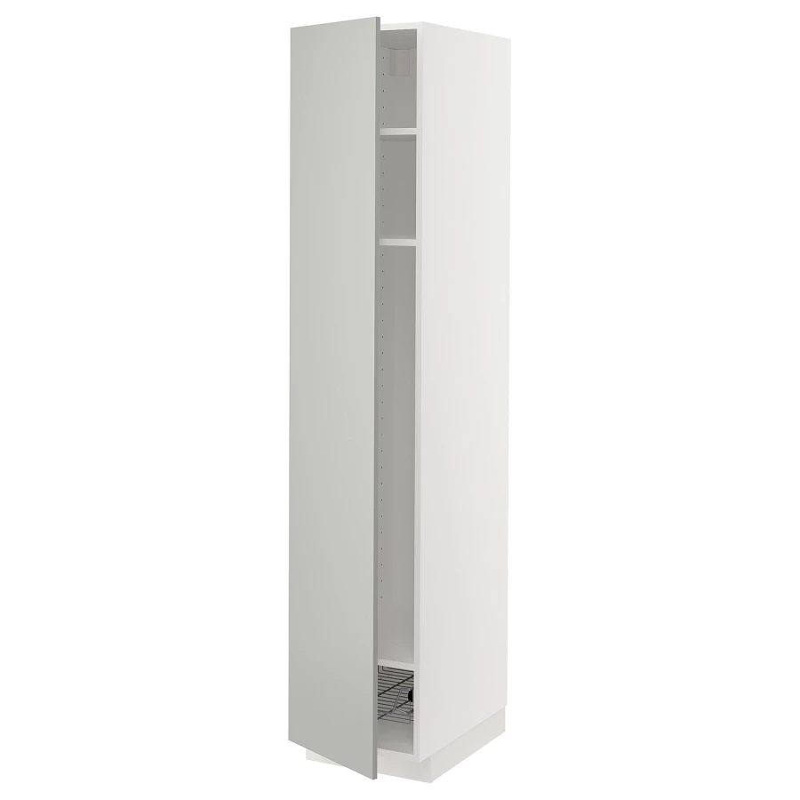 Высокий кухонный шкаф - IKEA METOD/МЕТОД ИКЕА, 200х60х40 см, белый/серый (изображение №1)