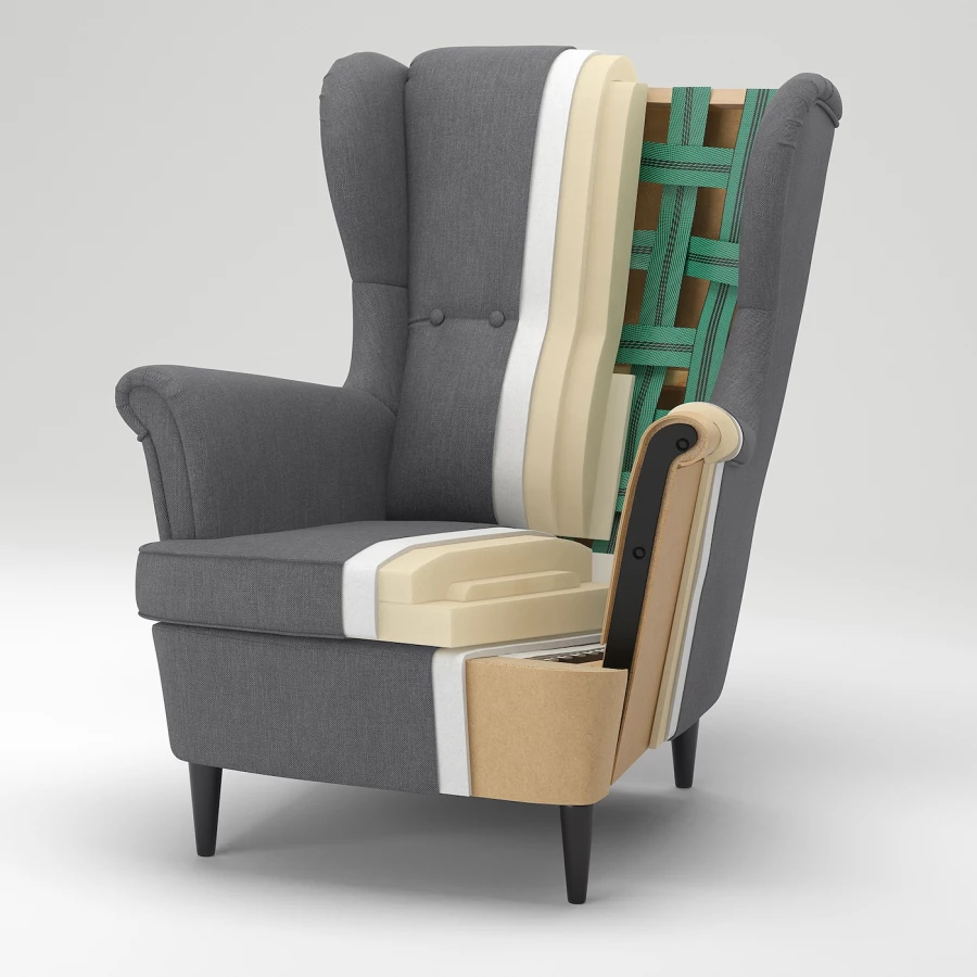 Кресло с подголовником - IKEA STRANDMON, 82х96х101 см, серый, СТРАНДМОН ИКЕА (изображение №8)