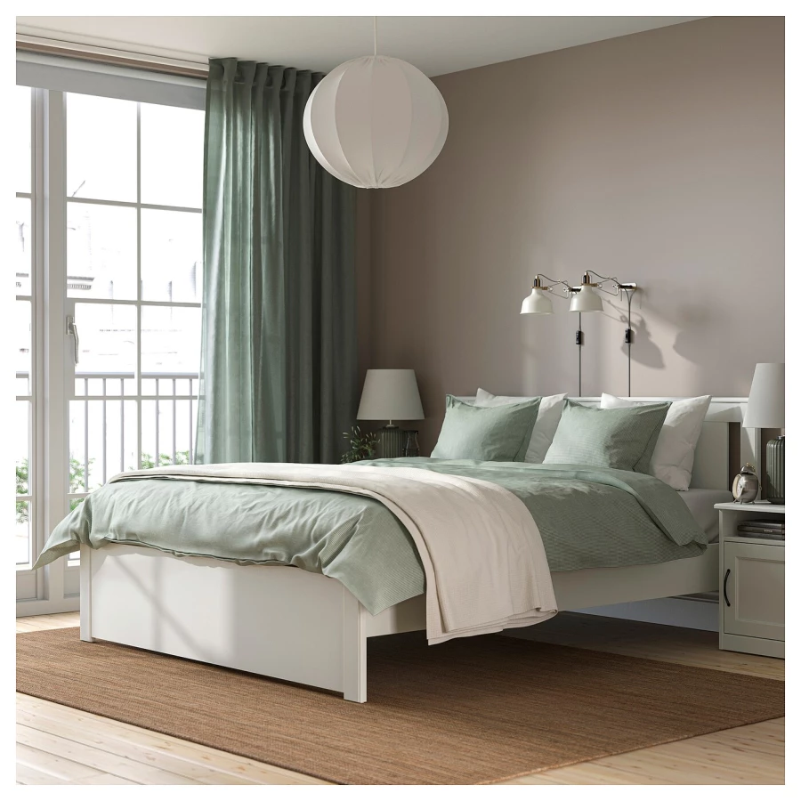 Двуспальная кровать - IKEA SONGESAND/LÖNSET/LONSET, 200х140 см, белый, СОНГЕСАНД/ЛОНСЕТ ИКЕА (изображение №3)