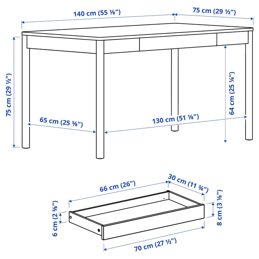 Письменный стол - IKEA TONSTAD, 140x75 см, коричневый дубовый шпон, ТОНСТАД ИКЕА (изображение №2)