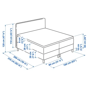 Континентальная кровать - IKEA DUNVIK, 210х160х120 см, черный, ДУНВИК ИКЕА