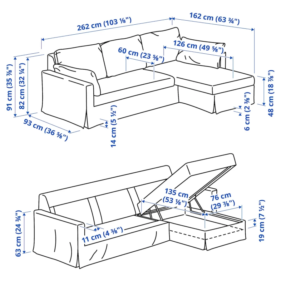 Диван 3-местный с шезлонгом - IKEA HYLTARP, 93x262см, белый, ХИЛТАРП ИКЕА (изображение №6)