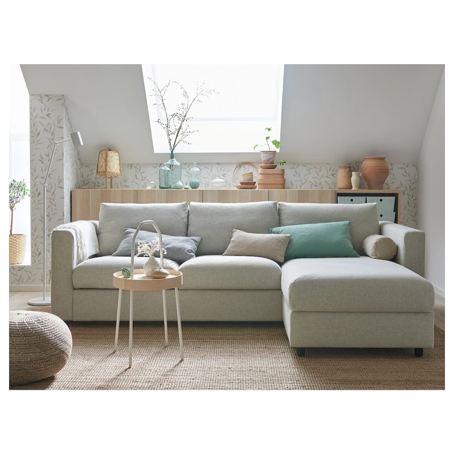 3-местный диван с шезлонгом - IKEA VIMLE, 98x271см, бежевый, ВИМЛЕ ИКЕА (изображение №9)