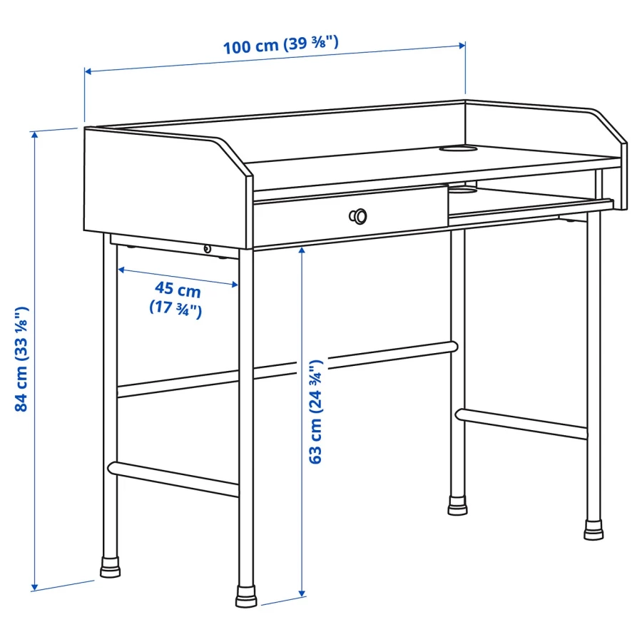 Письменный стол - IKEA HAUGA, 100х45.3 см, серый, ХАУГА ИКЕА (изображение №7)