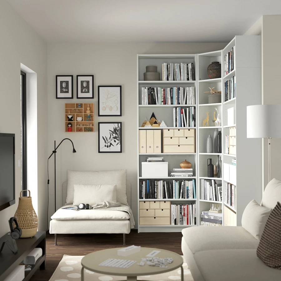 Угловой книжный шкаф - BILLY IKEA/БИЛЛИ ИКЕА, 28х136х237 см, белый (изображение №2)