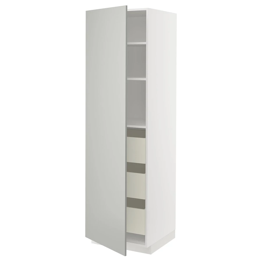 Высокий шкаф с ящиками - IKEA METOD/MAXIMERA/МЕТОД/МАКСИМЕРА ИКЕА, 200х60х60 см, белый/серый (изображение №1)