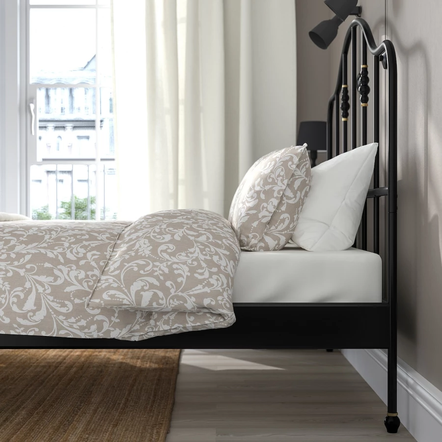 Двуспальная кровать - IKEA SAGSTUA/LURÖY/LUROY, 200х140 см, черный, САГСТУА/ЛУРОЙ ИКЕА (изображение №6)
