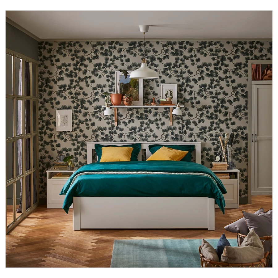 Двуспальная кровать - IKEA SONGESAND/LINDBÅDEN/LINDBADEN, 200х140 см, белый, СОНГЕСАНД/ЛИНДБАДЕН ИКЕА (изображение №3)