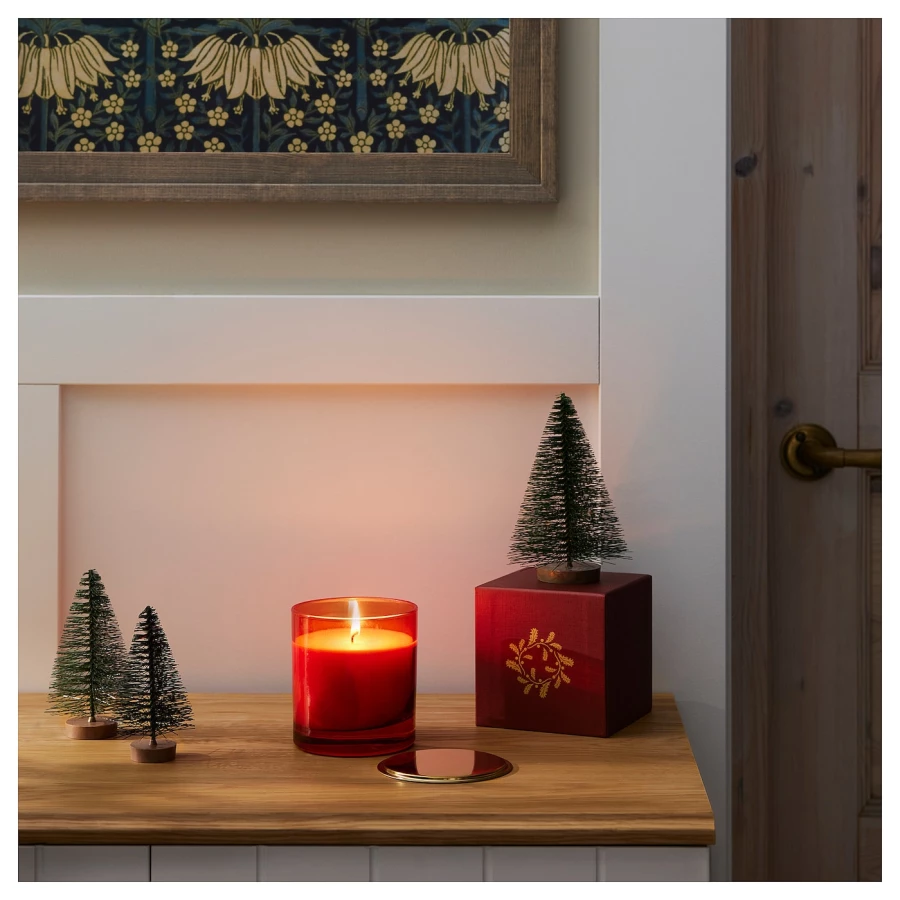 Баночка для ароматической свечи с крышкой - IKEA VINTERFINT/ВИНТЕРФИНТ ИКЕА, 10х9 см, красный (изображение №3)