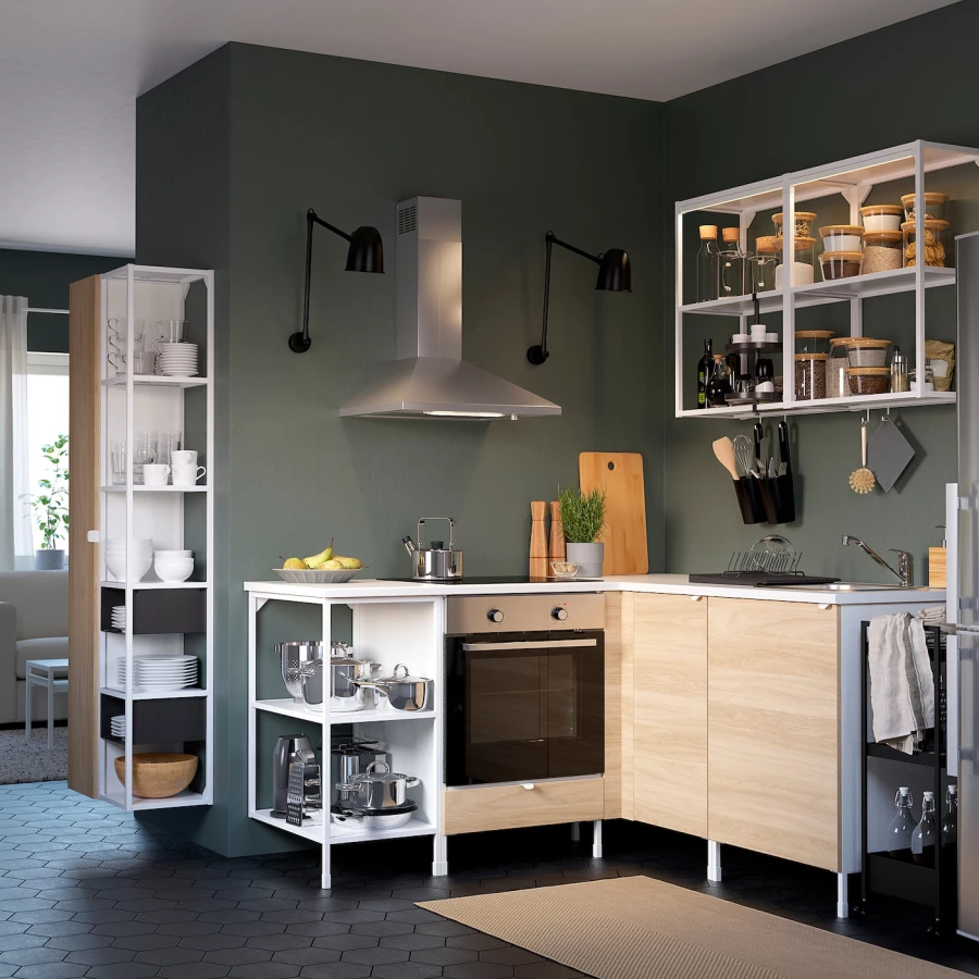Угловая кухня -  ENHET  IKEA/ ЭНХЕТ ИКЕА, 170,5х75 см, белый/бежевый (изображение №2)