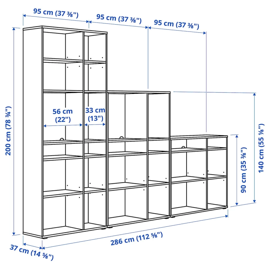 Комбинация для хранения - VIHALS  IKEA/ ВИХАЛС ИКЕА, 286х37х200 см, серый (изображение №4)