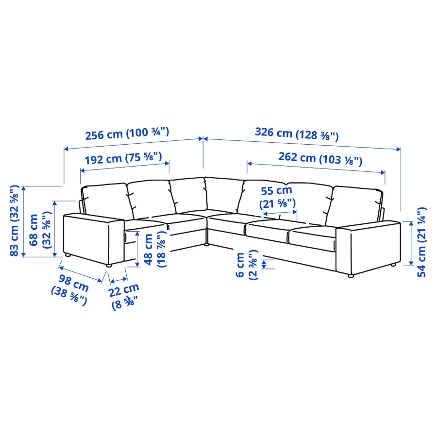 Диван угловой 5-местный - IKEA VIMLE, 326/256х98х83 см, черный, ВИМЛЕ ИКЕА (изображение №7)