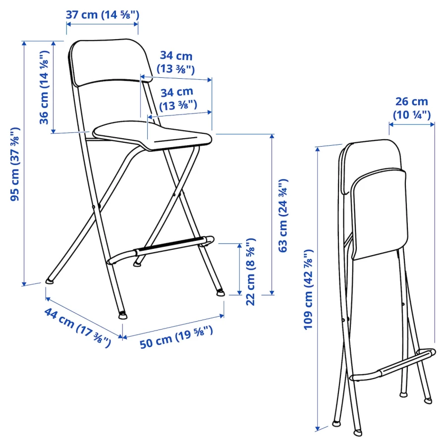 Барный стул со спинкой, складной - IKEA FRANKLIN/ФРАНКЛИН ИКЕА , черный, 63 см (изображение №7)