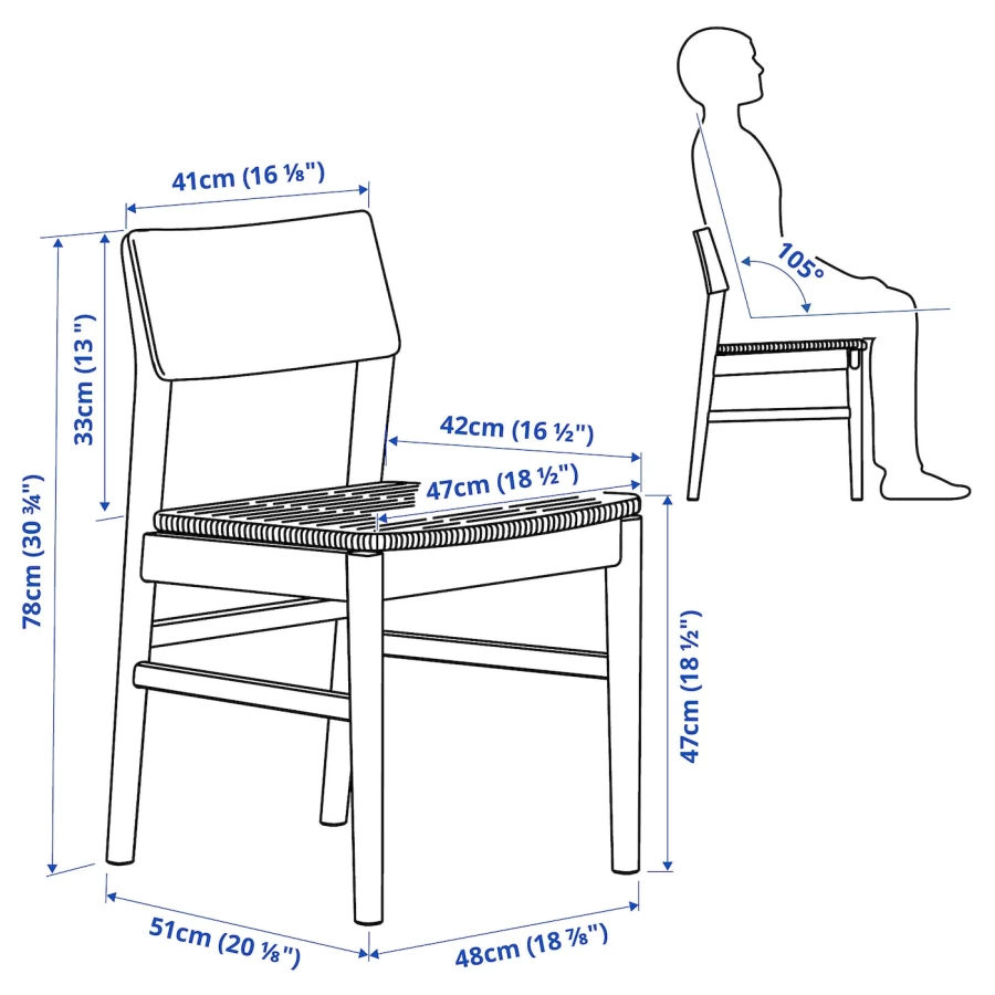 Стул - SKANSNÄS/SKANSNAS /IKEA /ИКЕА/СКАНСЕНА, 78х47х42 см, светло-коричневый (изображение №4)