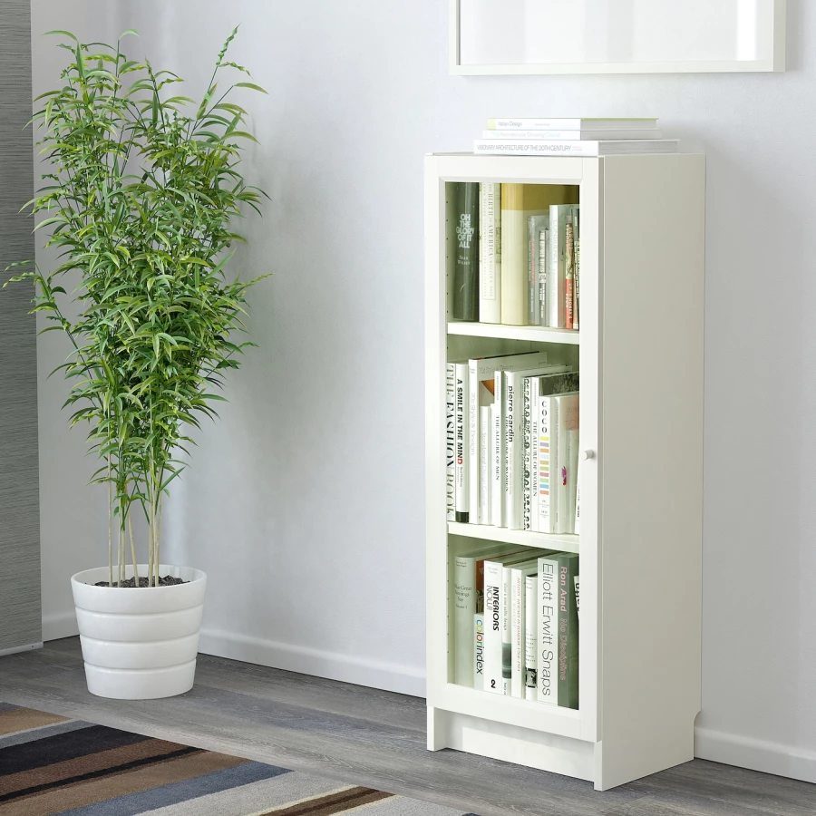 Книжный шкаф со стеклянной дверцей - BILLY/OXBERG IKEA/ БИЛЛИ/ОКСБЕРГ ИКЕА, 30х40х106 см, белый (изображение №2)