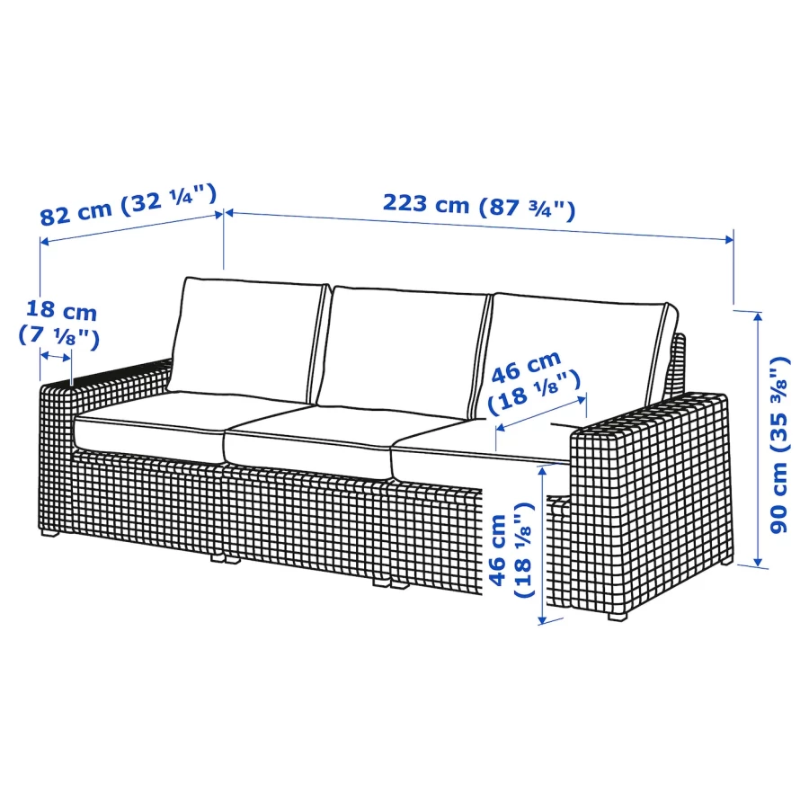 3-местный модульный диван - IKEA SOLLERÖN/SOLLERON/СОЛЛЕРОН ИКЕА, 90х82х223 см, черный/серый (изображение №6)