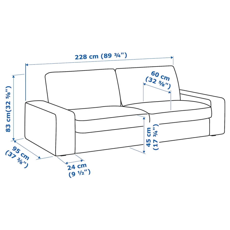 3-местный диван - IKEA KIVIK, 227х95х83 см, черный, кожа, КИВИК ИКЕА (изображение №6)