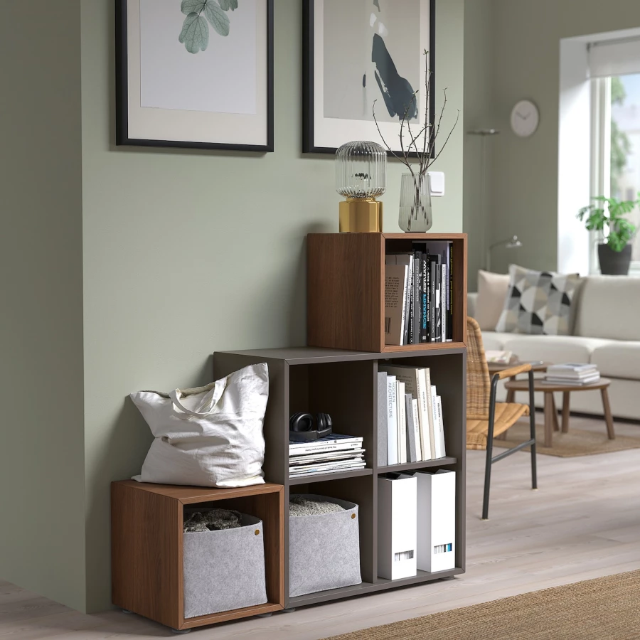 Комбинация для хранения - EKET IKEA/ЭКЕТ ИКЕА, 105x35x107 ,серый/коричневый (изображение №2)