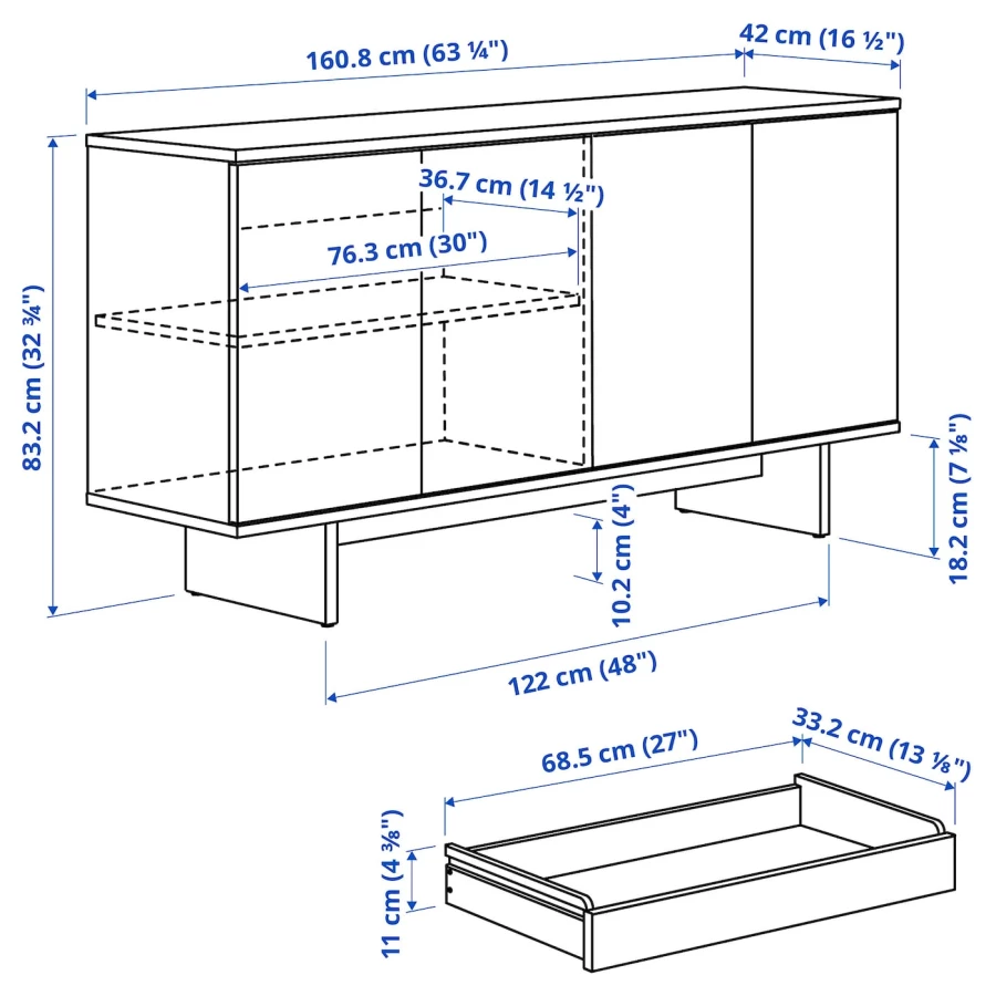 Тумба IKEA  STOCKHOLM 2025/СТОКГОЛЬМ2025 ИКЕА,  161x42x83, светло-коричневый (изображение №8)