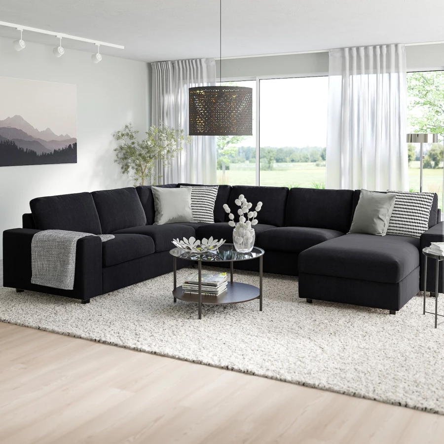 5-местный угловой диван со спальным местом - IKEA VIMLE/SAXEMARA, сине-черный, 256/356х164х83 см, 140х200 см, ВИМЛЕ ИКЕА (изображение №3)