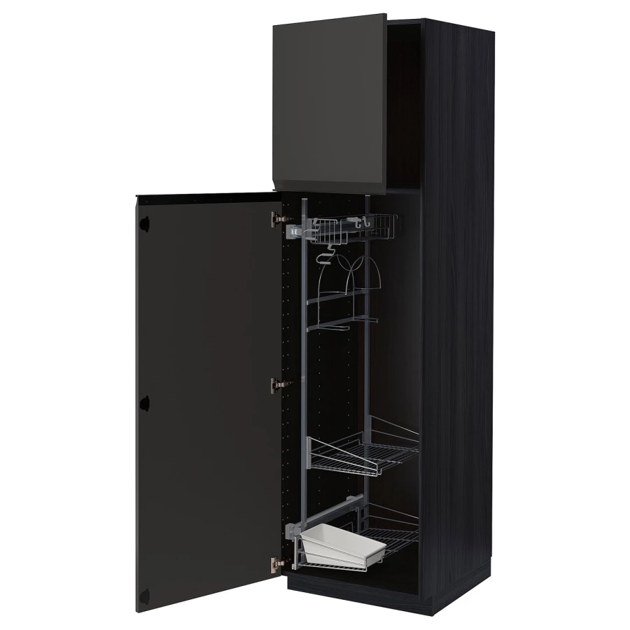 Высокий шкаф/бытовой - IKEA METOD/МЕТОД ИКЕА, 60х60х200 см, черный (изображение №1)