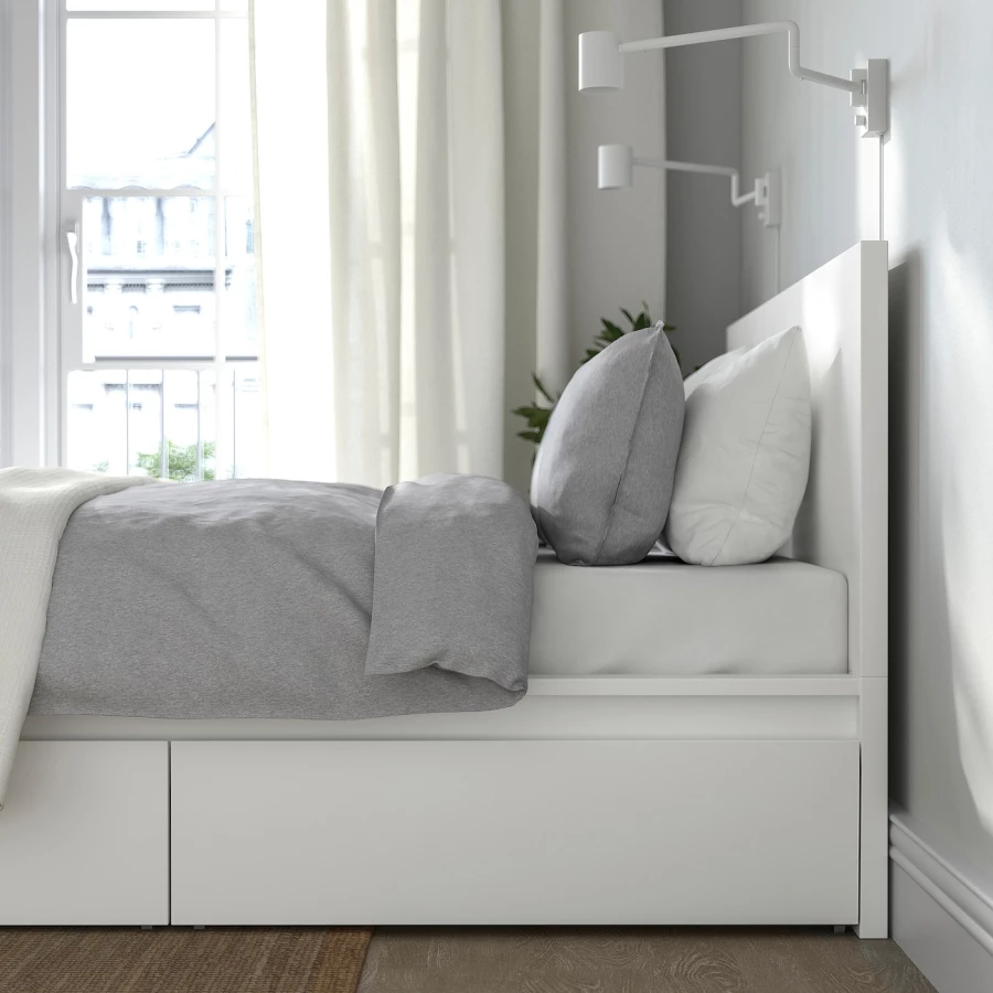 Каркас кровати с 4 ящиками для хранения - IKEA MALM/LINDBАDEN/LINDBÅDEN, 140х200 см, белый МАЛЬМ/ЛИНДБАДЕН ИКЕА (изображение №5)