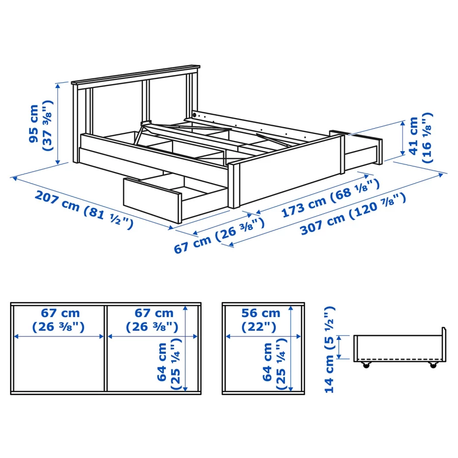 Каркас кровати с 4 ящиками для хранения - IKEA SONGESAND, 200х160 см, белый, СОНГЕСАНД ИКЕА (изображение №10)