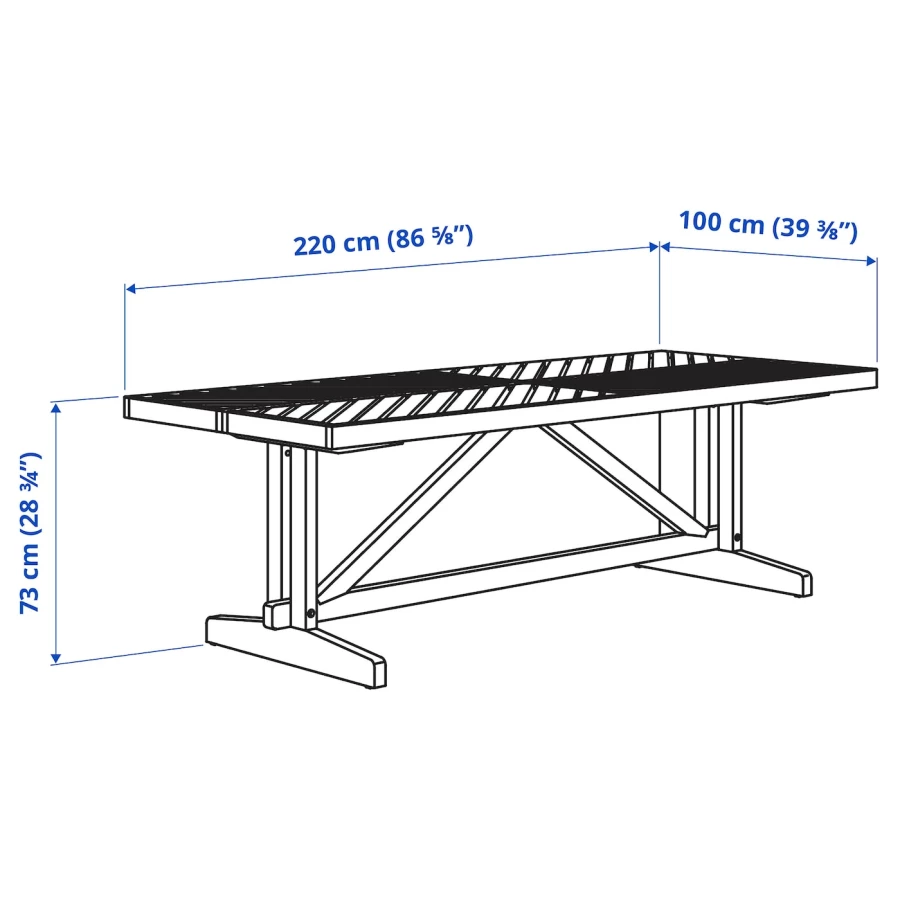 Стол+6 стульев садовый - NORRMANSÖ / VASSHOLMEN IKEA/ НОРРМАНСО /ВАСХОЛМЕН  ИКЕА, 220х100х74 см, черно-белый/коричневый (изображение №5)