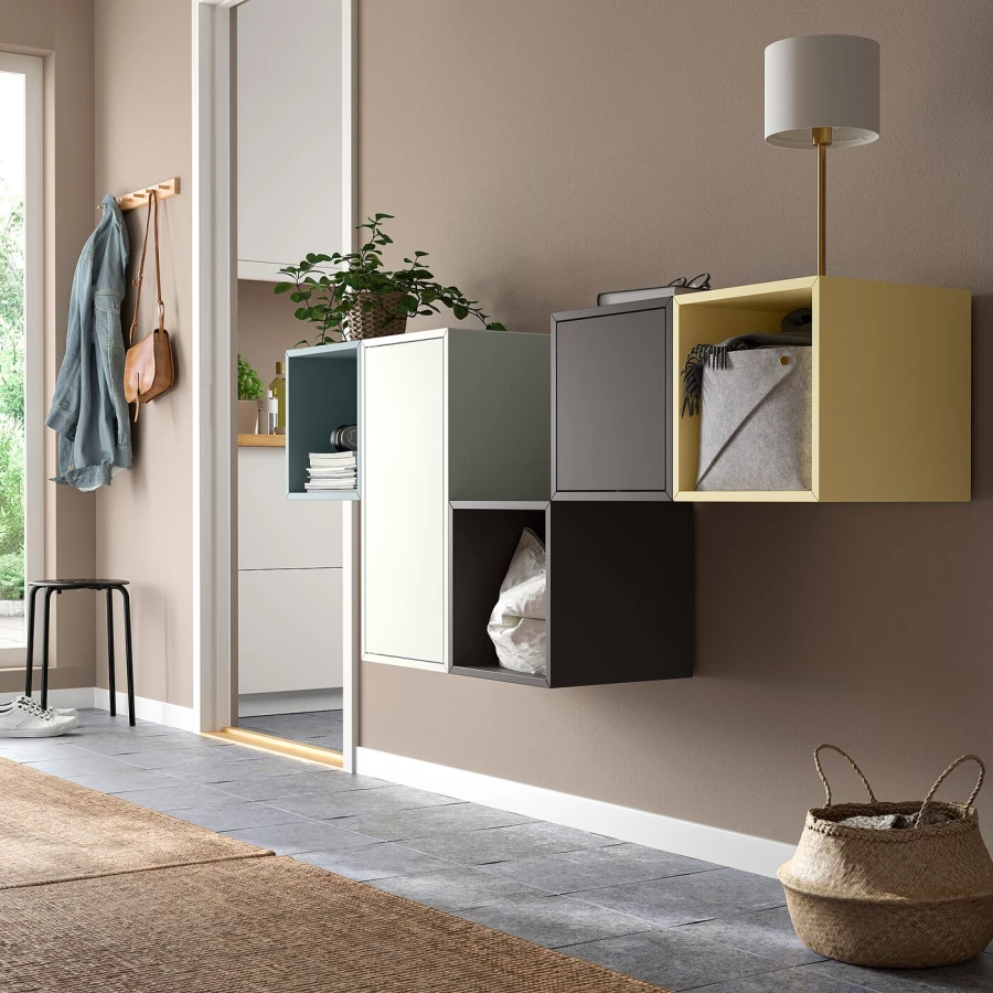 Комбинация для хранения - EKET IKEA/ ЭКЕТ ИКЕА,  175х70 см,  коричневы/белый/желтый/голубой (изображение №2)