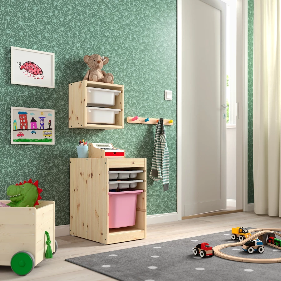 Стеллаж - IKEA TROFAST, 32х44х52 см, сосна/розовый/бело-серый, ТРУФАСТ ИКЕА (изображение №2)