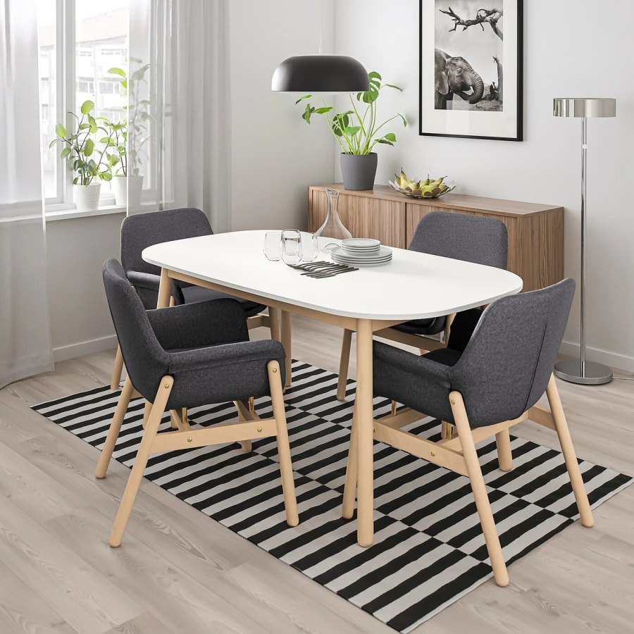 Стол и 4 стула - VEDBO / VEDBO IKEA/ ВЕДБО ИКЕА, 160х95 см, белый/серый (изображение №2)