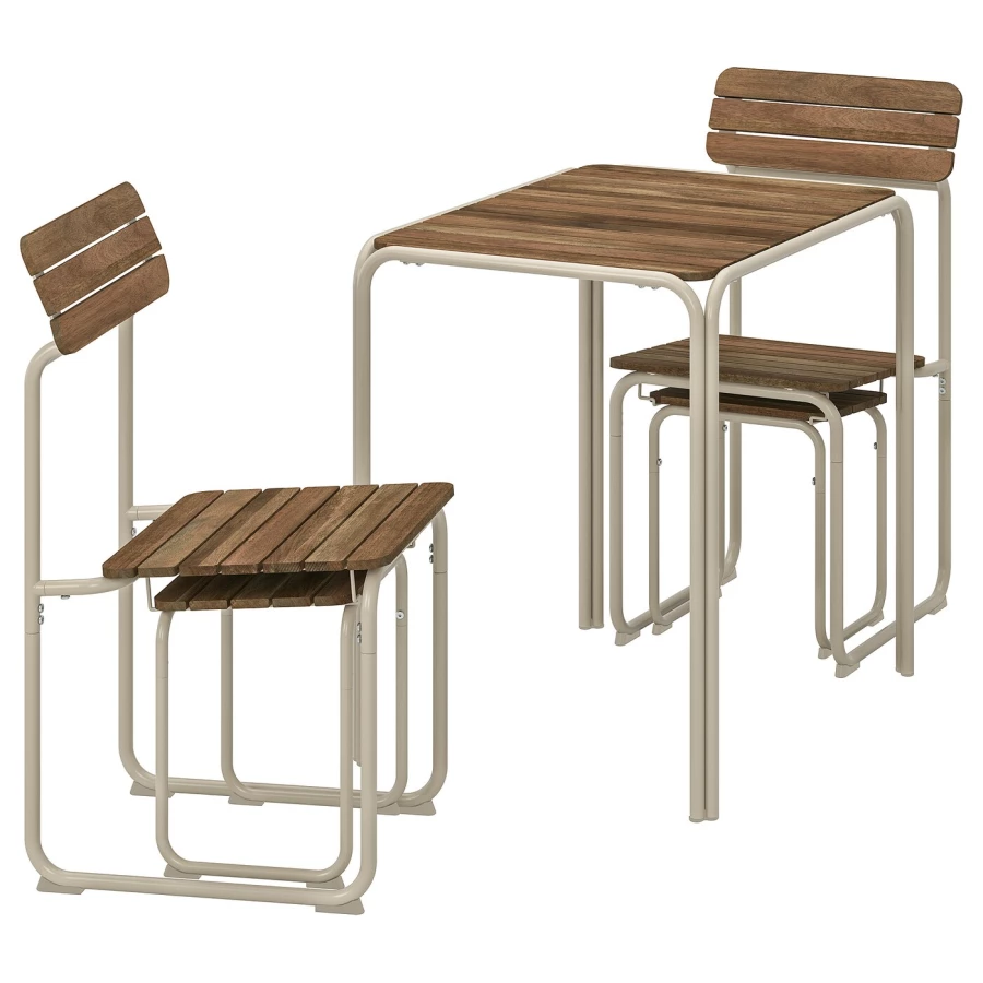 Стол + 2 стула + табурета - FURUÖN / FURUОN IKEA/ ФУРУОН  ИКЕА, 56х75 см, коричневый/черный (изображение №1)