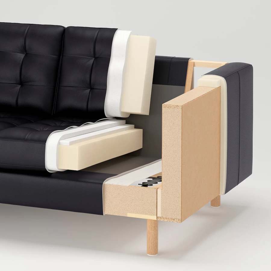 3-местный диван - IKEA LANDSKRONA, 204х89х78 см, черный, кожа, ЛАНДСКРУНА ИКЕА (изображение №7)