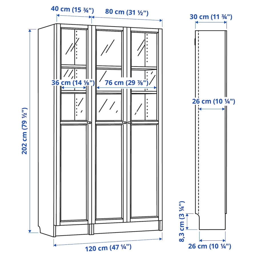 Книжный шкаф с дверцей - BILLY/OXBERG IKEA/ БИЛЛИ/ОКСБЕРГ ИКЕА, 30х120х202 см, белый (изображение №6)
