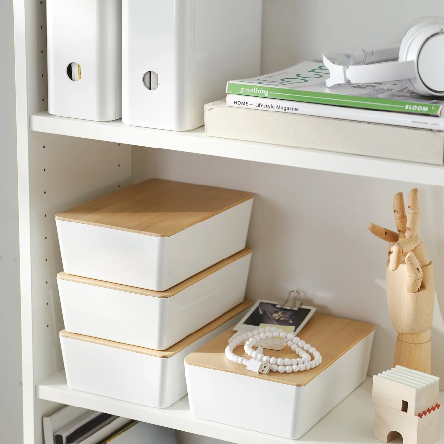 Коробка с крышкой - KUGGIS IKEA/ КУГГИС ИКЕА,  белый / под беленый дуб (изображение №2)