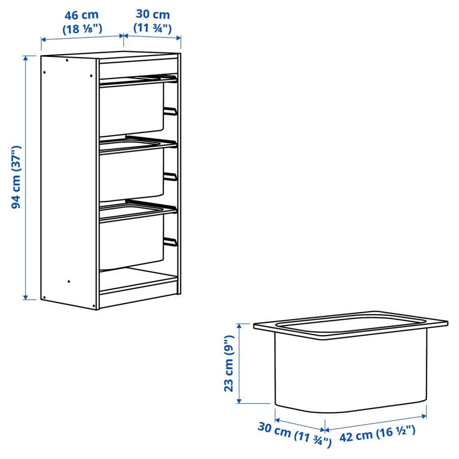 Стеллаж - IKEA TROFAST, 46х30х94 см, белый/бирюзовый, ТРУФАСТ ИКЕА (изображение №4)