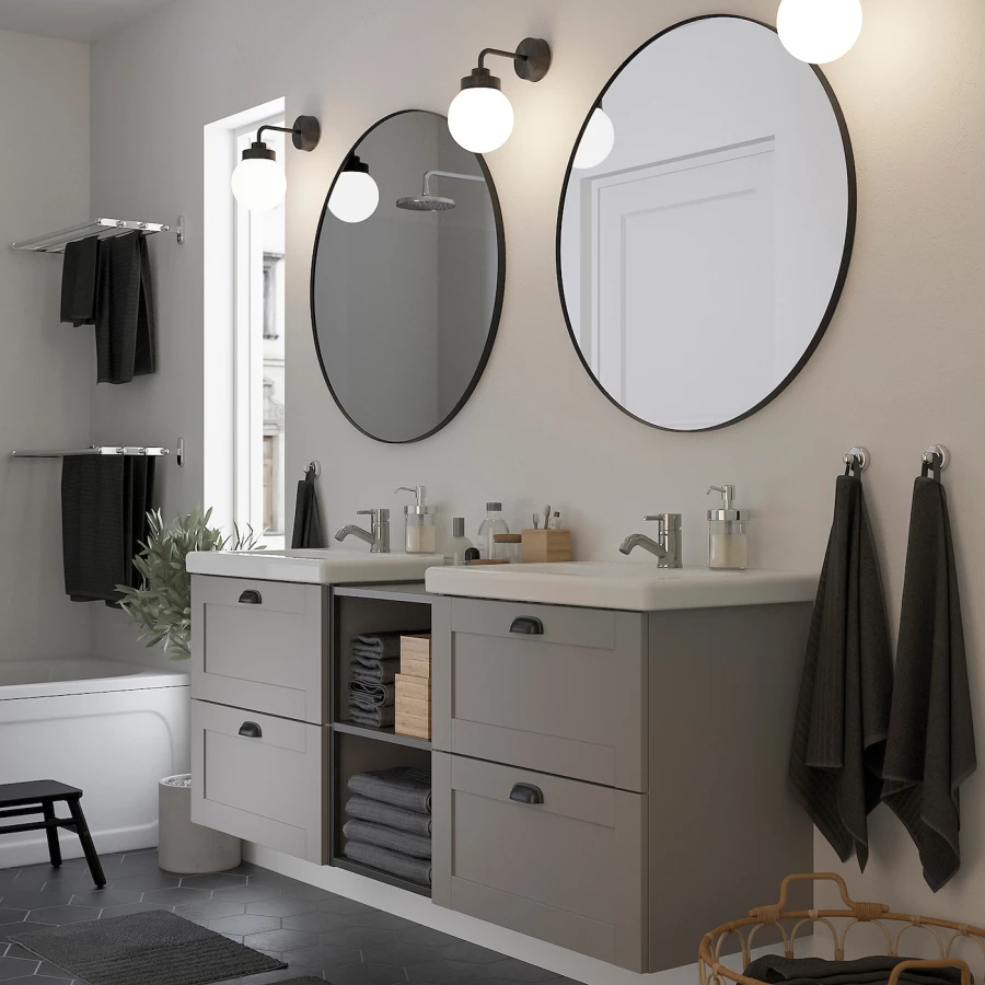 Комбинация для ванной - IKEA ENHET, 164х43х65 см, серый/антрацит, ЭНХЕТ ИКЕА (изображение №2)
