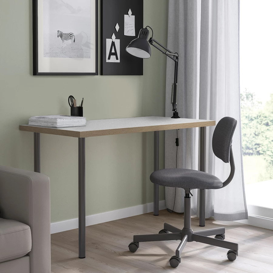 Письменный стол - IKEA LAGKAPTEN/ADILS, 140х60 см, белый антрацит/темно-серый, ЛАГКАПТЕН/АДИЛЬС ИКЕА (изображение №8)