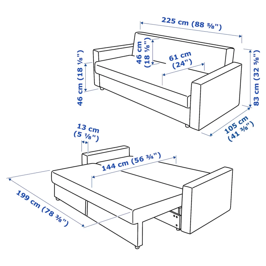 3-местный диван-кровать - IKEA FRIHETEN, 83x105x225см, синий, ФРИХЕТЭН ИКЕА (изображение №9)