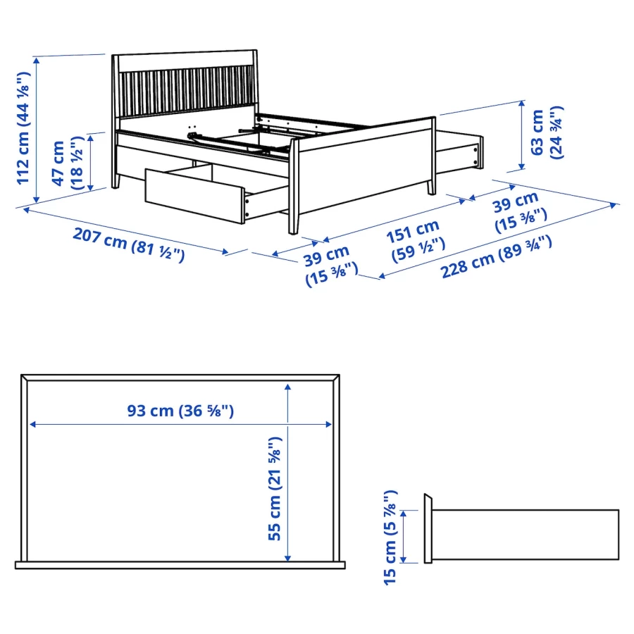 Каркас кровати с выдвижными ящиками - IKEA IDANÄS/IDANAS/LINDBÅDEN/LINDBADEN, 200х140 см, темно-коричневый, ИДАНЭС/ЛИНДБАДЕН ИКЕА (изображение №11)