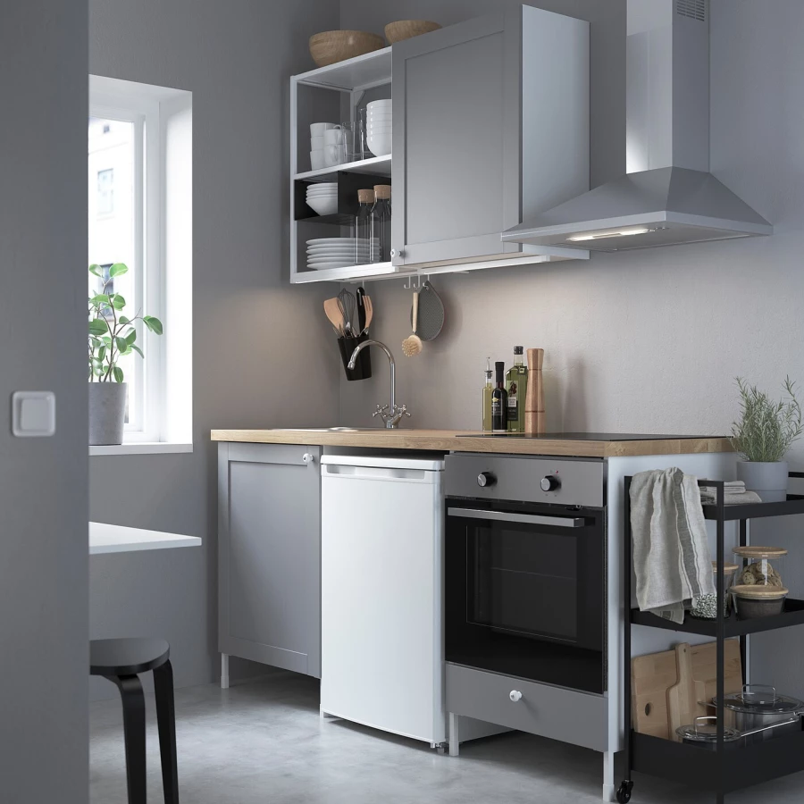 Комбинация для кухонного хранения  - ENHET  IKEA/ ЭНХЕТ ИКЕА, 183x63,5x222 см, белый/серый/бежевый (изображение №2)