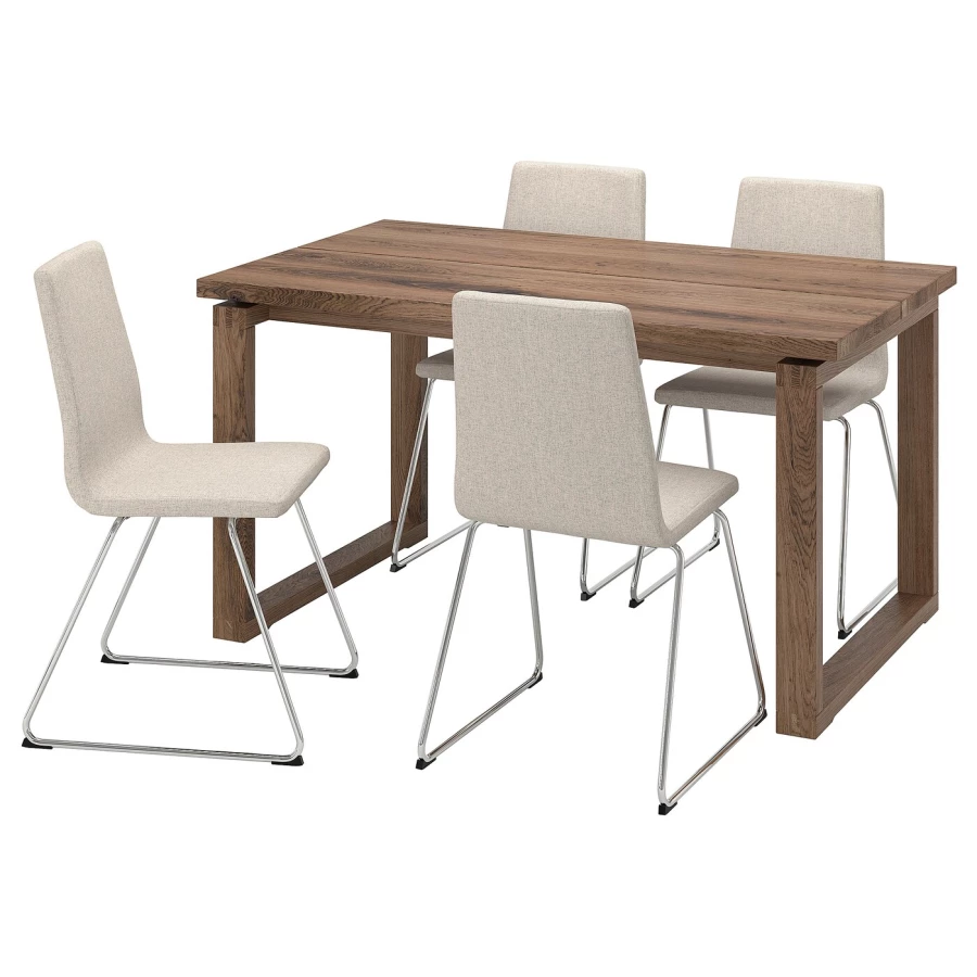 Стол и 4 стула - MÖRBYLÅNGA / LILLÅNÄS/LILLАNАS / MОRBYLАNGA IKEA/  МЁРБИЛОНГА / ЛИЛЛОНЭС ИКЕА,  140х85 см,  коричневый/ серый (изображение №1)