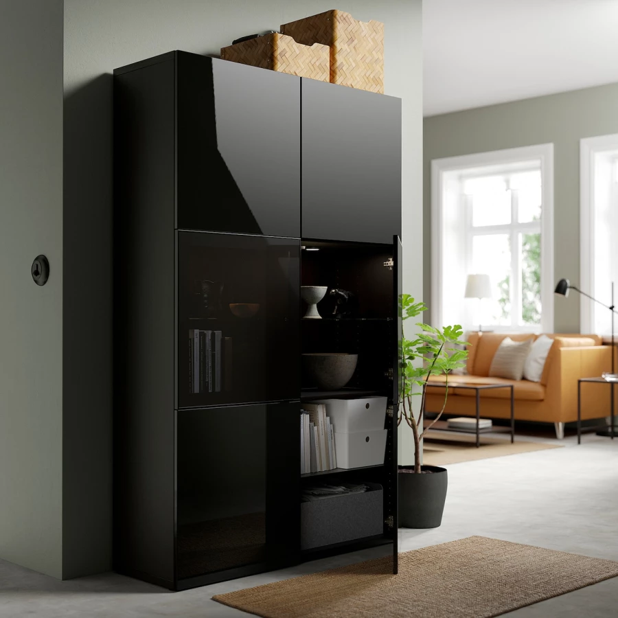 Книжный шкаф - BESTÅ/ BESTА IKEA/ БЕСТА/БЕСТО ИКЕА, 193х120 см, черный (изображение №2)