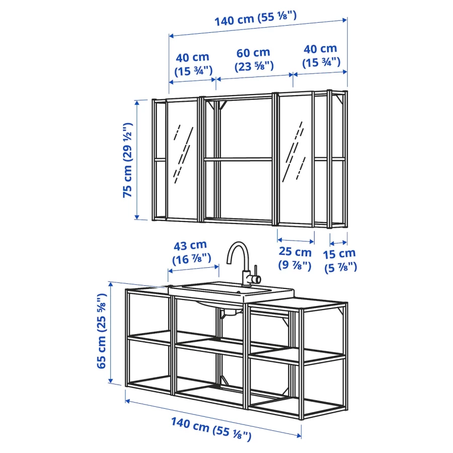 Комбинация для ванной - IKEA ENHET, 140х43х65 см, белый, ЭНХЕТ ИКЕА (изображение №3)
