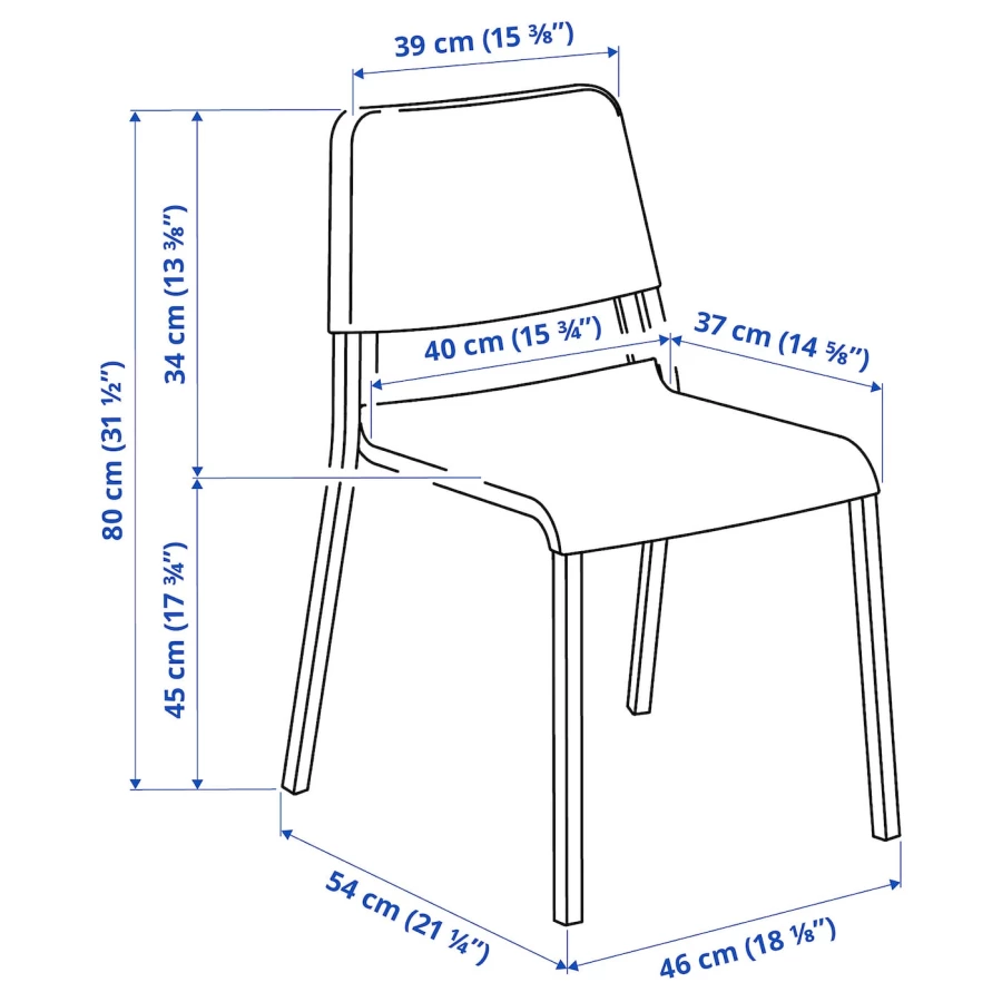 Набор 4 стула - IKEA TEODORES, 78х45х7 см, белый, ТЕОДОРЕС ИКЕА (изображение №2)