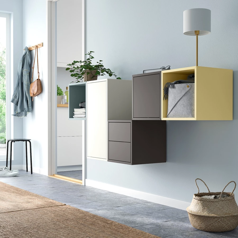 Комбинация для хранения - EKET IKEA/ ЭКЕТ ИКЕА,  175х70 см, желтый/коричневый/белый/голубой (изображение №2)