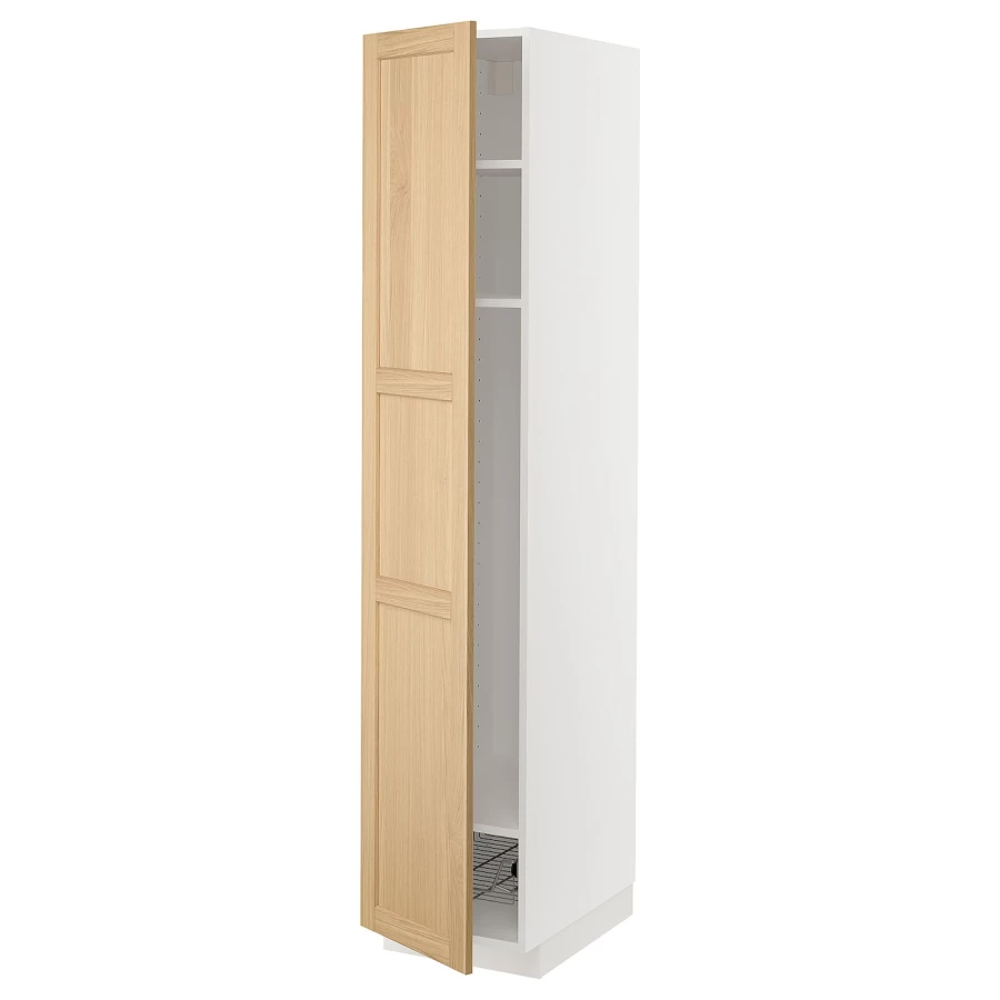 Высокий кухонный шкаф - IKEA METOD/МЕТОД ИКЕА, 200х60х40 см, белый/светло-коричневый (изображение №1)